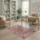 Beige and Neutral Ornate Red Floral Medallion Area Rug