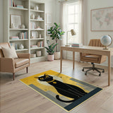 Black Cat Moonlit City Yellow Area Rug