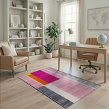Vibrant Geometric Stripe Area Rug in Pink Orange Grey