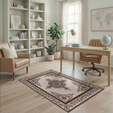 Ornate Floral Medallion Beige Beige and Neutral Area Rug