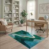 Teal Green Wave Abstract Area Rug