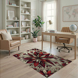 Radiant Red Floral Mandala Area Rug