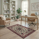 Teal Maroon Floral Persian Area Rug