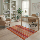 Vibrant Red Orange Striped Southwestern Rug