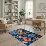 Vibrant Multi-Color Floral Navy Area Rug