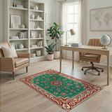 Traditional Persian Green Star Medallion Rug