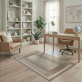 Beige Grid Stripe Woven Area Rug