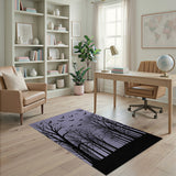 Purple Bats and Bare Trees Silhouette Area Rug