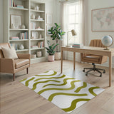 Green Wavy Brushstroke Area Rug