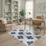 Navy Geometric Tile Motif Area Rug