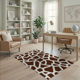 Brown Abstract Giraffe Spot Washable Area Rug