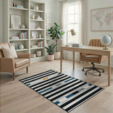 Multi-color and Patterns Bold Black White Striped Geometric Area Rug