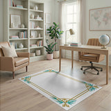 Ornate Teal Leaf Gold Frame Area Rug