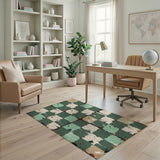 Distressed Teal Checkered Vintage Area Rug