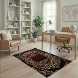 Ornate Gold Crimson Baroque Frame Area Rug
