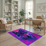 Geometric Modern Neon Cyber Wolf Head Area Rug