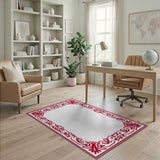 Border Ornate Red Floral Border Area Rug