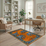 Orange Pixel Elephant Persian Area Rug