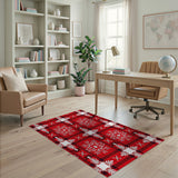 Red Plaid Snowflake Embroidered Area Rug
