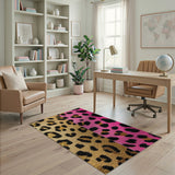 Gold Hot Pink Leopard Split Shag Rug
