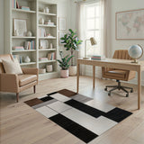 Modern Geometric Block Area Rug Black White Grey