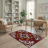 Ornate Red Persian Rug with Orange Maple Leaves