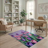 Vibrant Purple Pink Tulip Floral Area Rug