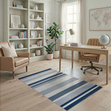 Navy Blue and Grey Striped Woven Area Rug