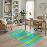 Teal Yellow Striped Geometric Area Rug