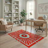 Bold Red Sunburst Geometric Area Rug