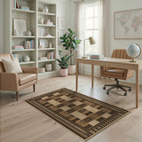 Brown Tan Heritage Tribal Geometric Rug
