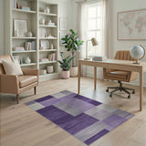 Purple Grey Geometric Block Purple Area Rug