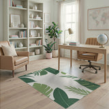 Lush Green Palm Leaf Coastal Beach Area Rug