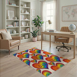 Rainbow Hearts Bone Washable Area Rug
