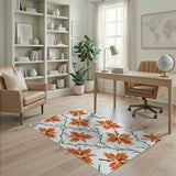 Orange Floral Maple Leaf Area Rug