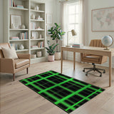 Bold Green Plaid on Black Area Rug