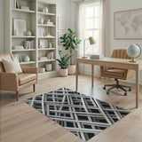 Geometric Lattice Area Rug Black White