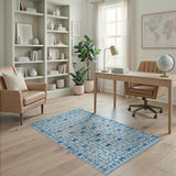 Blue Bow Motif Distressed Vintage Area Rug