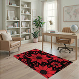 Bold Red Sunflower Floral Area Rug