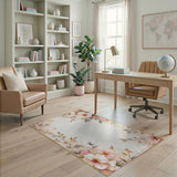 ODIKA Washable Floral Area Rug - Elegant Pink Blossom Low Pile Non-Slip Carpet