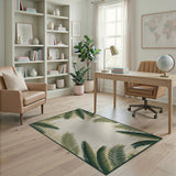 Green Palm Leaf Coastal Beach Area Rug