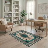 Ornate Teal Peacock Feather Persian Rug