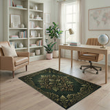 Ornate Gold Leaf Green Area Rug