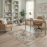 Traditional Persian Beige and Neutral Cream Persian Floral Medallion Area Rug