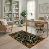 Ornate Black Gold Persian Medallion Gold and Silver Rug