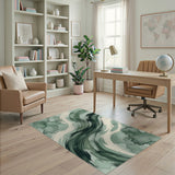 Abstract Green Watercolor Wave Area Rug