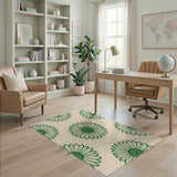 Green Outline Daisy Floral Area Rug