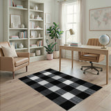Distressed Black White Buffalo Check Rustic Rug