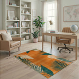 Vibrant Orange Palm Frond Geometric Area Rug