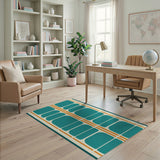 Teal Oval Grid Geometric Area Rug
